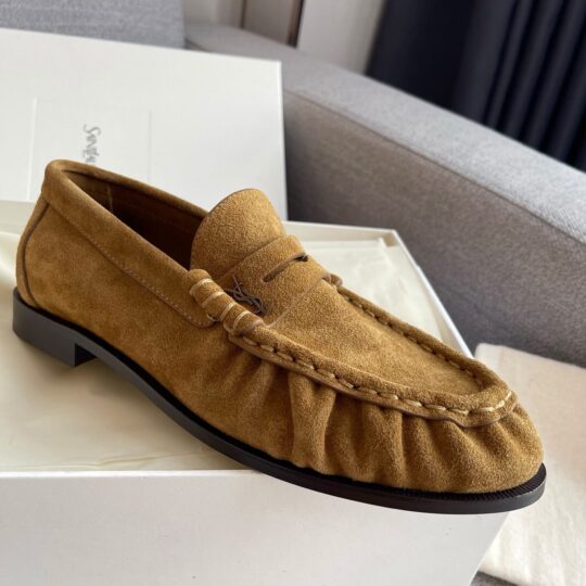 Saint Laurent Suede Cassandre Penny Loafers