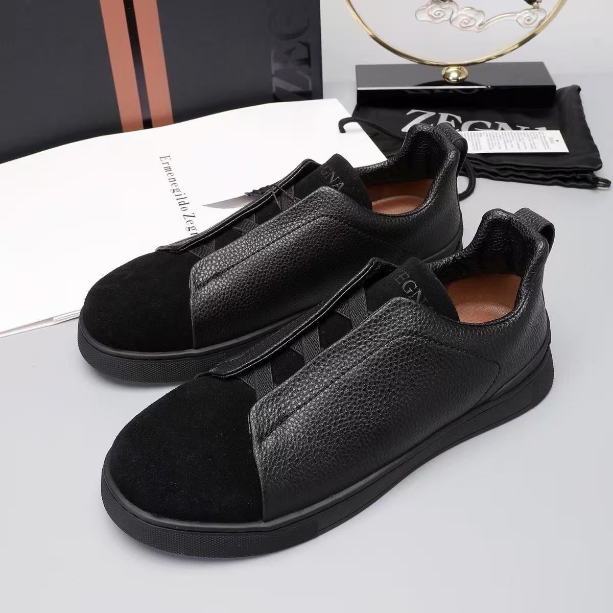 Zegna triple stitch suede + leather