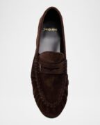 Saint Laurent Suede Cassandre Penny Loafers