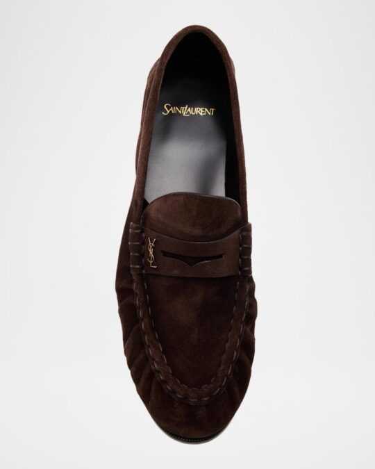 Saint Laurent Suede Cassandre Penny Loafers