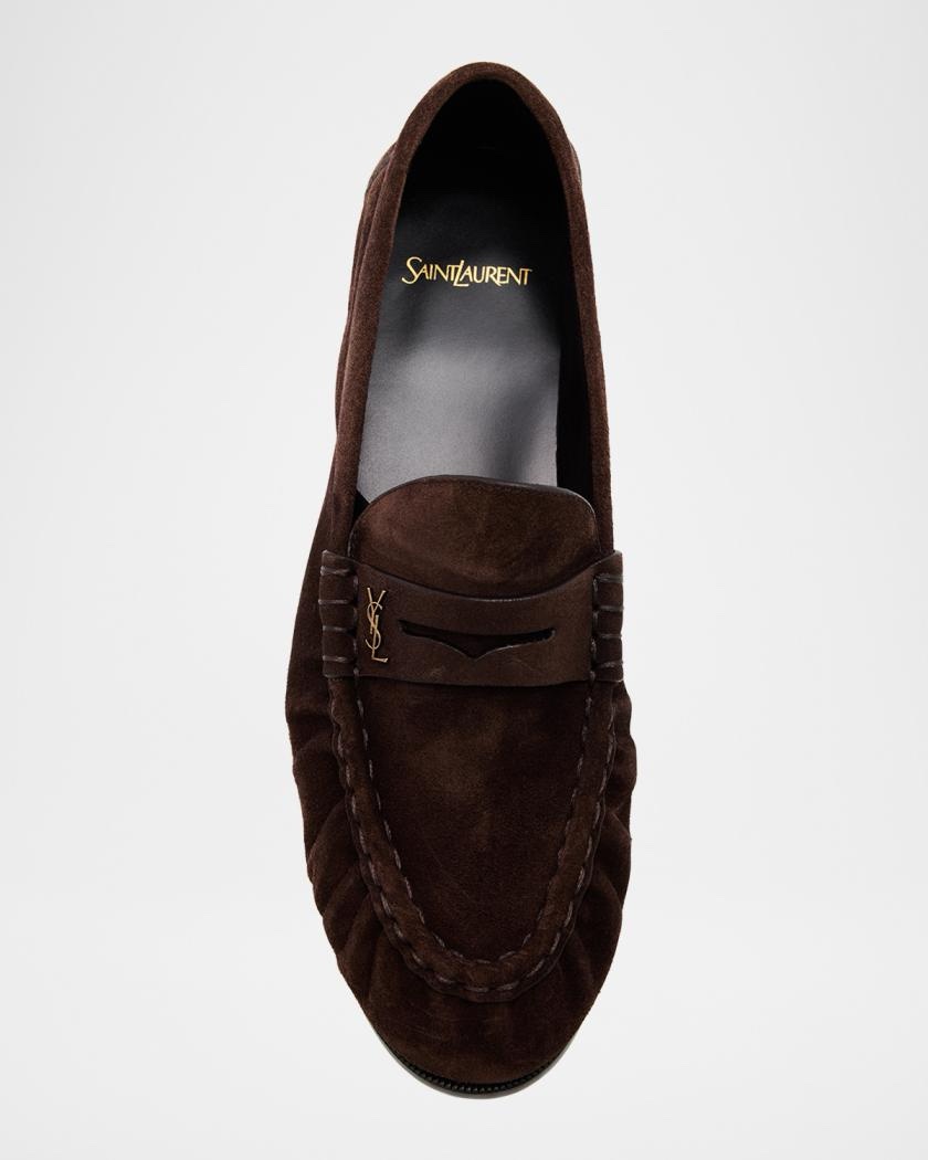 Saint Laurent Suede Cassandre Penny Loafers