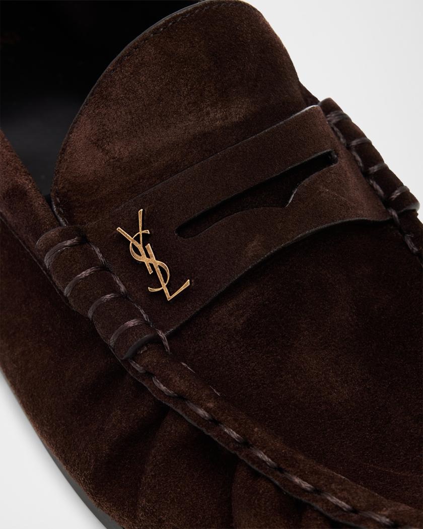 Saint Laurent Suede Cassandre Penny Loafers - Image 4
